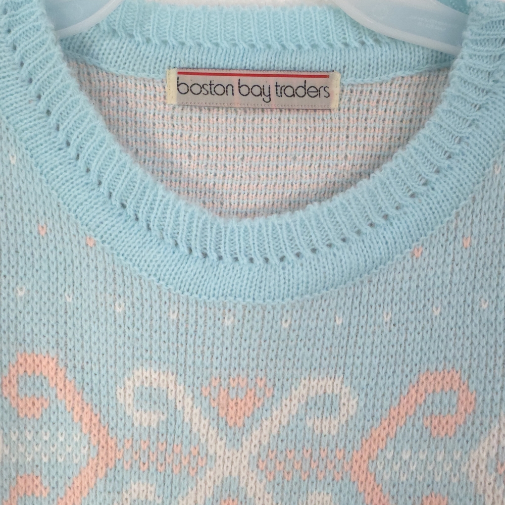 Boston Bay Traders Pastel Fair Isle Wool Sweater Blue Pink M/L Rare Vintage - Picture 3 of 10
